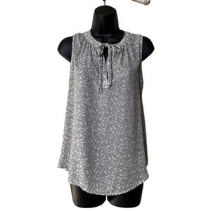 Ann Taylor Loft MP sleeveless rayon blouse, ivory & dark gray, classic elegance